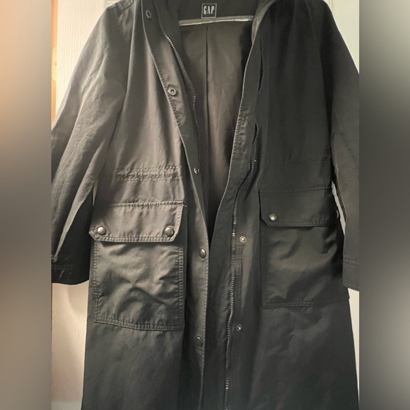 Gap parka coat small multi pockets hooded zip and snap button - Picture 3 of 7